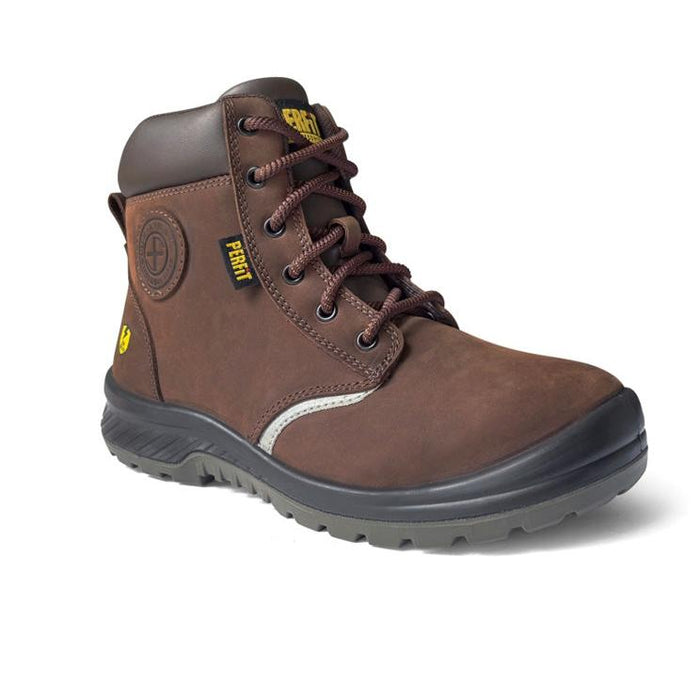 PFT SR031-BR Spear S3, EH, Leather Lace-Up Safety Boots w/ Side Zips, Brown, SS513